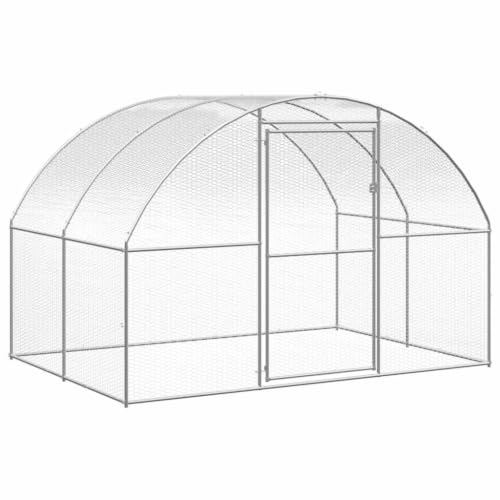 Large Metal Chicken Coop, 9.8 x 9.8 x 6.6 Ft Outdoor Poultry Run Cage with Protective Cover, Galvanized Steel Hen House Pen for Chickens and Ducks, Silver - color: Silver-M