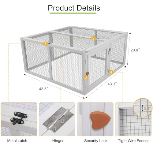 Chicken Coop Extension, Foldable Chicken Coop House Chicken Cage Wooden, Duck Chicken House Large Rabbit Enclosure Assembly Free (White)
