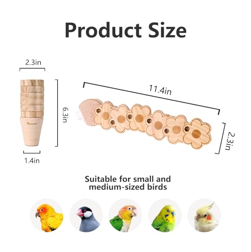 Natural Wood Bird Ladder Perch Toy - Chewable Safe Parrot Climbing Toy for Cockatiel, Finch & Other Small to Medium Birds, Bird Cage Accessories with Easy Screw Installation (Floral Pattern) - color: Floral Pattern
