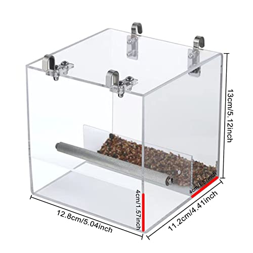 No Mess Bird Feeder for Cage, Automatic Acrylic Bird Feeder Seed Catcher Tray Cage with Stainless Steel Hooks for Small Parrots Canary Parakeet Budgerigar Crested Cockatiel Lovebird (Small) | Bird Feeder Cage with Stainless Steel Hooks for Small Bird Parr