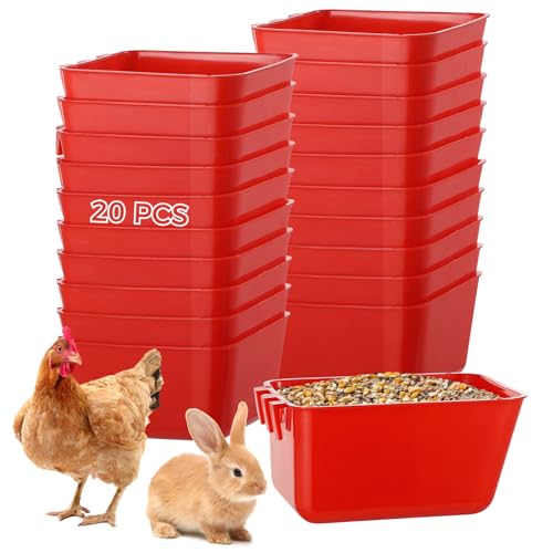 20 Pcs Cage Cups 16 oz Chicken Feeder Waterer Birds Feeders Hanging Bunny Cage Feeder Chicken Water Bowl Feeding Seed Bowl for Pet Parrot Rooster Parakeet Gamefowl Poultry Pigeon Wire Cage - color: red