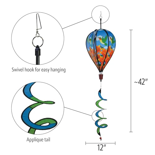 In the Breeze Hummingbird Lily 6-Panel Kinetic Hot Air Balloon Wind Spinner,11" W x 17" H, 26" Tail,1059 - color: Hummingbird Lily