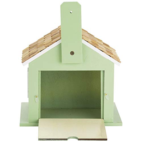 Decorative Wooden Birdhouse for Outdoor Hanging – Handcrafted Miniature Cottage Style with Blue Roof, Front Porch, and Balcony – Garden or Backyard Décor for Wild Birds (Green Lake House)