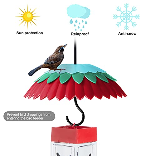8" Hummingbird Feeder Dome Baffle with Ant Moat, Red Rain Cover | Weather Guard for outdoors, Small Shade Umbrella, 3 Metal adjustable Hooks, Anti Sun/Rain/Snow/Poop - color: Red