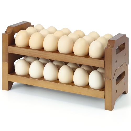 2-Tier Wooden Egg Holder for 36 Eggs | Wooden Egg Holder Countertop with Carry Handle for Chicken, Duck, and Quail Eggs (Stackable) - color: Stackable