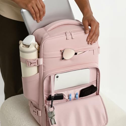 30L Travel Backpack for Women & Men: Flight Approved Carry On Backpack, TSA Personal Item Bag with Water Bottle Pocket, Weekender Essentials Backpacks fits 15.6" Laptop - Pink - color: Pink, size: Large