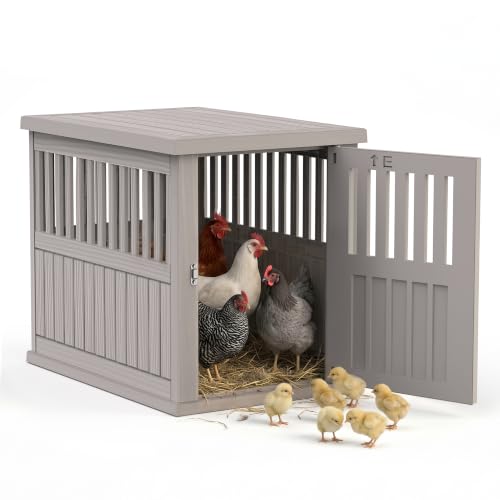 Large Chicken Coop with Stainless Steel Locking Plate, Resin Outdoor Duck House with Elevated Floor & Air Vents, Backyard Poultry Pet Shelter, Easy to Assemble, for Chicken, Ducks, Rabbits, Grey - color: Classic Grey, size: 39.4"L x 28.4"W x 32.8"H
