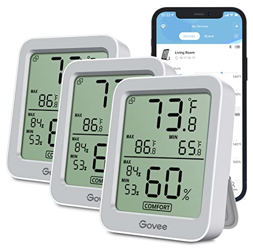 Govee Indoor Hygrometer Thermometer 3Pack H5075 with Bluetooth App Control | Room Temperature Humidity Meter, 164ft Remote Monitor, Smart Alerts, 2 Years Data Storage Export, for Bedroom Wine Cellar - color: Grey, size: 3 Pack
