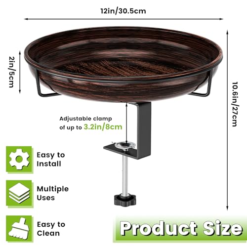 Deck Mounted Metal Bird Bath for Outside, Detachable Birdbath Bowl with Adjustable Steel Clamp, Outdoor Bird Feeder for Railing Balcony Fence Yard Art Garden Decor (Vintage Bronze) - color: Vintage Bronze