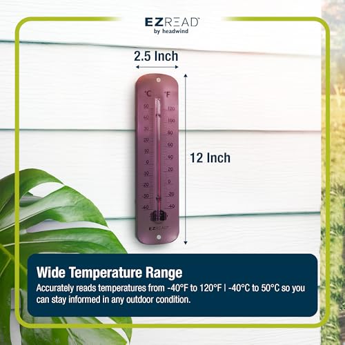 Headwind 12" Paradise Pink Metal Thermometer – Durable Weather‑Resistant Indoor & Outdoor Wall‑Mount Temperature Gauge for Patio, Garden, Home, or Porch – Heavy‑Duty Metal Construction by EZ Read - color: Paradise Pink