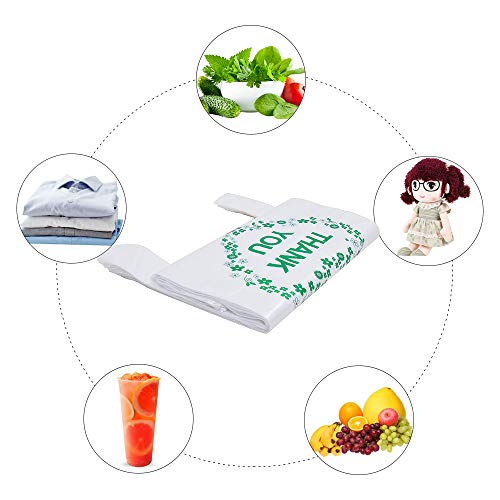 LazyMe Thank You Plastic Bags with Handles, T Shirt Bags 12x20 Inch, 100 Ct | Plastic Grocery Bags for Small Business, Retail Stores and Merchandise, Bolsas De Plastico Para Negocio - color: Green