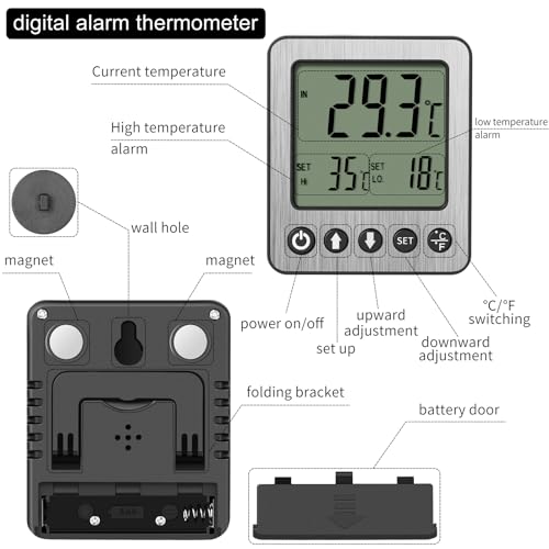 2 pcs Refrigerator Thermometer Freezer Alarm Digital Freezer Thermometer Fridge Thermometer with Extra Sensor high and Low Temperature Alarm (2, Black, ZZ10) - color: Black, size: TH1