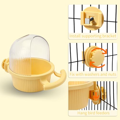 Litewoo No Mess Bird Feeder for Cage Parrot Seed Food Water Bowl (Yellow) | No mess, with dispenser, multifunctional, large capacity, for parrot/quaker/lory/conure/cockatiel/senegal parrot/caique - color: Yellow