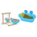 Wontee Bird Bath Parrot Bathing Tub Bird Mirror with Perch Toys for Budgies Parakeets Cockatiels Lovebirds Finches Canaries (Blue (A)) - color: Blue (A)