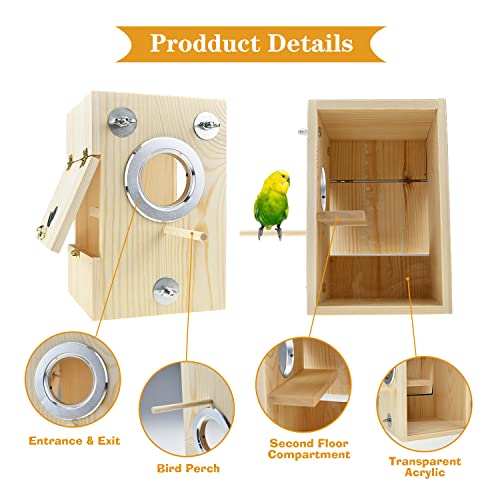 Bird Nest Box Parakeet Breeding Nest Box Bird Nest House Wooden Acrylic Transparent Breeding Box for Finch Lovebirds Cockatiel Budgie Conure Parrot - size: Small