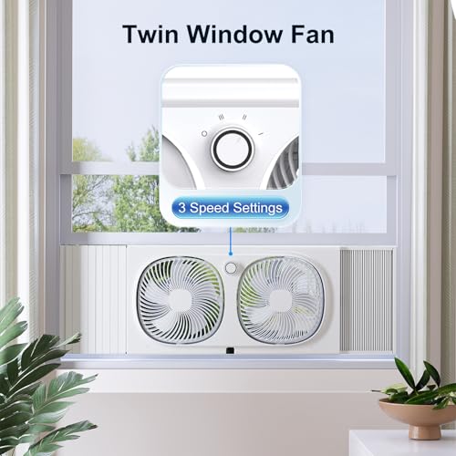 shinic 3-Speeds Window Fan with 180°+90° Rotatable Fans, Manual Reversible, Vertical Window Fan with Rigid & Accordion Expanders, Width Adjustable (21.65" to 33.27"), Ideal for Home, Kitchen, Bedroom