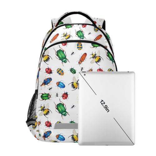 Kids Bugs Backpack for Boys Girls School Bags | Elementary Middle, Travel Daypack Lightweight Waterproof with Reflective Strip - color: Bugs 01