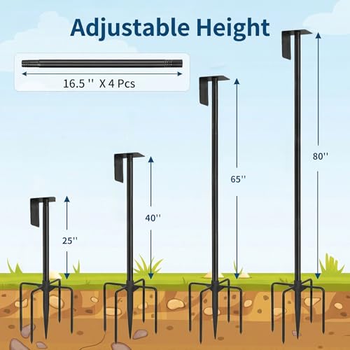 Bird Feeder Pole, Heavy Duty Metal Stand, 5-Prong Base for Extra Stability, Adjustable Height, Rustproof Outdoor Garden Pole, Tool-Free Assembly, 80 Inch - size: 80 INCH