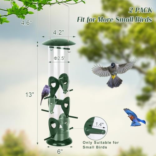 Metal Bird Feeder- 6 Port Tube Feeder for Outdoors with Metal Lid, Easy Fill & Clean, Weather Resistant, 13 Inch