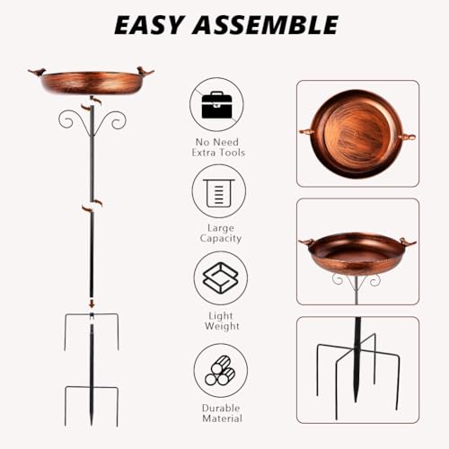 DREAMSOUL 38" Metal Bird Bath with Stake, Vintage Copper Birdbath | Bird Bath for Outside Freestanding Structure, Suitable for Garden Backyard Landscape, Easy Assembly with No Tools Required - size: 11 Inch