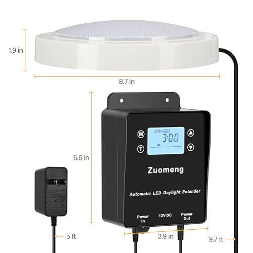 Automatic LED Daylight Extender, Zuomeng Chicken Coop Light with Intelligent Programmable Timer, IP65 Waterproof, 14–16H Light Boost for Hens, Enhances Egg Production