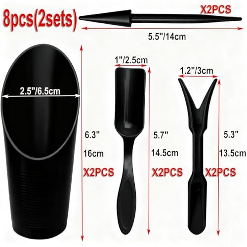 8pcs Potting Soil Scoop for Indoor Plants, Garden Tiny Plant Shovel Hand Tools Transplanting Succulent Cultivation Digging Bonsai Soil Scoops Kits,2Set Black - color: Black