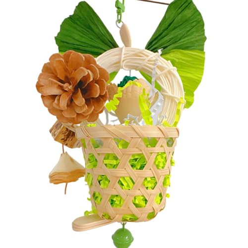 Bird Toys Foraging Shredder Hanging Toys Rope Perch with Bell Parakeet Toy Parrot Swing Climbing Standing Toys Bird Cage Accessories for Conure Cockatiel Budgies Lovebird, Green - color: Green