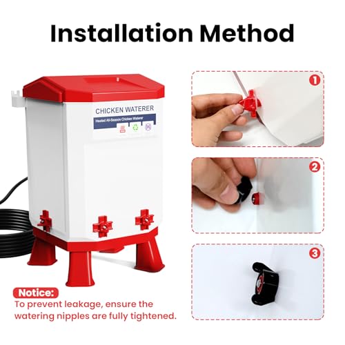 3.2 Gallon Heated Chicken Waterer with 4 Nipple Drinkers - Adjustable Height, BPA-Free, Freeze-Proof, 110V Electric, Suitable for Chickens, Ducks, Geese & Quails,12L (2)