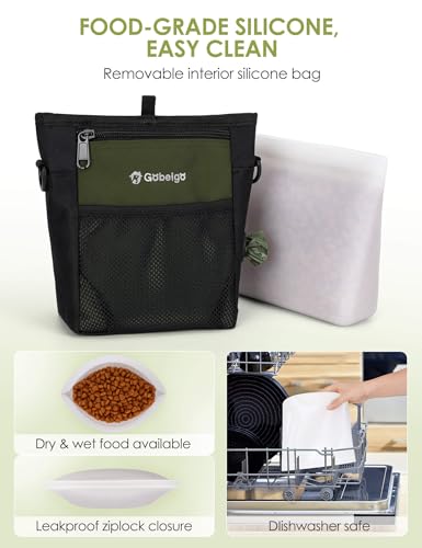 4 Cup Dog Treat Pouch with Silicone Insert Bag& Clicker(Army Green) | 2 Pair Magnetic Closures, Belt Clip/Waist Belt/Crossbody Wear, Zipper Pocket Poop Bag Holder for Pet Training/Daily Walking - color: Army Green