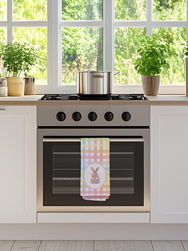 Pastel Gingham Cute Spring Easter Bunny Decorative Hand Towels for Girls Kids Bathroom, Coquette Pink Bow Rabbit Kitchen Dish Tea Towel Dishcloth, 16x24 Inch-620 - color: Hcolor007