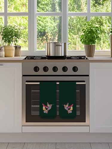 Hummingbird Hand Towels for Guest Bathroom Set of 2, Floral Bird Decorative Kitchen Dish Tea Towel, Hummingbird Gifts for Women Unique, Housewarming Gift Idea New Home(Hunter Green) 399 - color: Hummingbird003