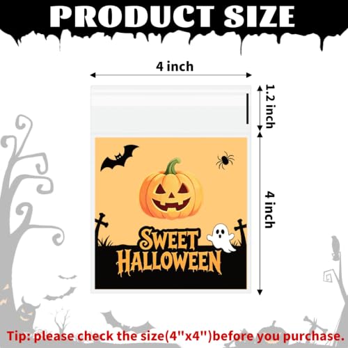 Halloween Self Sealing Cookie Bags - 100Pcs 4x4 Inch Clear Halloween Cellophane Treat Bags for Candy, Cookies, Party Favors & Gift Packaging, Plastic Halloween Goodie Bags for Kids Classroom Exchange - color: Halloween 100pcs