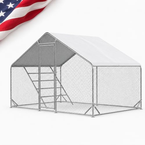 Efficraft Walk-in Chicken Coop, 9.8 x 6.5 x 6.5 ft, Cover & Perch | 9.8 x 6.5 x 6.5 ft walk-in metal run with stability braces, weather cover, and eucalyptus roosting perch. - size: 78"L x118"W x 78"H