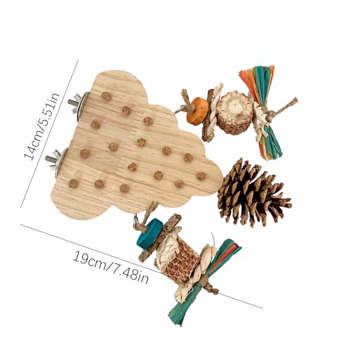 Parrot Toys, Parrot Wooden Toys Long Tailed Bird Toys with Pure Natural Corn Sticks and Pure Natural Pine Cones, Fun Bird Cage Accessories