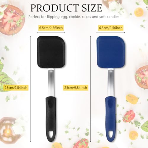 Silicone Cookie Spatula Turner 2 Pack Mini Brownie Spatula Flexible Kitchen Small Silicone Turner for Nonstick Cookware Heat Resistant No Scratch Flipper for Egg(Solid Flat,Black,Blue) - color: Black,Blue