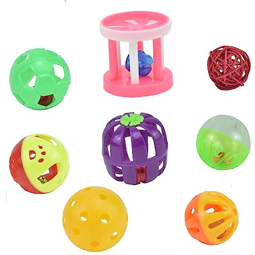 8pcs Bird Cat Ball Toy with Bell Parakeets Foraging Foot Talon Training Set | Cockatiel Chewing Rattle Balls,Conures Feeder Toys, Parrot Cage Activity Accessories for Budgie, Small to Medium Size - size: 8 pcs bird toys