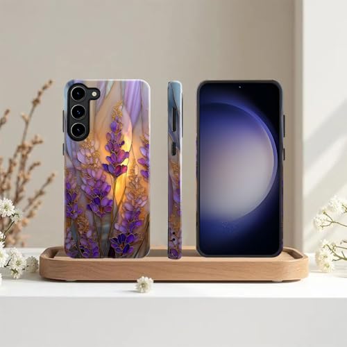 Compatible with Samsung Galaxy S23 Case,Glossy Case All-Round Protection Shockproof Anti-Scratches TPU Cover,Cases for Man Woman-Stained Glass Lavender in Bloom - color: Stained Glass Lavender in Bloom, size: Galaxy S23