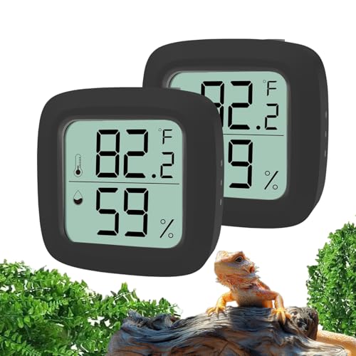 Black 2-Pack Reptile Thermometer and Hygrometer – Digital LCD Temp & Humidity Gauge for Bearded Dragon, Corn Snake, Hermit Crab, Iguana, Axolotl, Vivarium & Terrarium Setup - size: KD30M-Black-2PCS