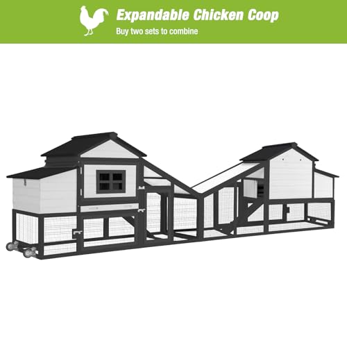 GUTINNEEN Chicken Coop with Wheels Mobile Outdoor Hen House Weatherproof Duck Cage with Large Nesting Box, Leak-Proof Tray, UV-Resistant Roof for 2-4 Chickens (Black & White) - color: Black & White