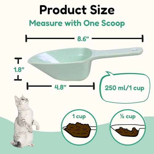 Dog Food Scoop 1 Cup, One Cup Measuring Cup, Food Grade Melamine Pet Food Measuring Scoop with 1/2&1/4 Cup Markings, Long Handle Food Scoop For Cat, Bird, Rabbit, Sturdy & Dishwasher Safe (Green) - color: Green