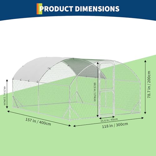 Large Walk-in Metal Chicken Coop for 20 Chickens,Heavy Duty Reinforced Wire Mesh Run with All-Weather Waterproof & Anti-UV Cover,Secure Lock - Outdoor Poultry Pen for Chickens,Ducks (Dome Roof) - size: Medium Dome Roof Bottom Reinforcement