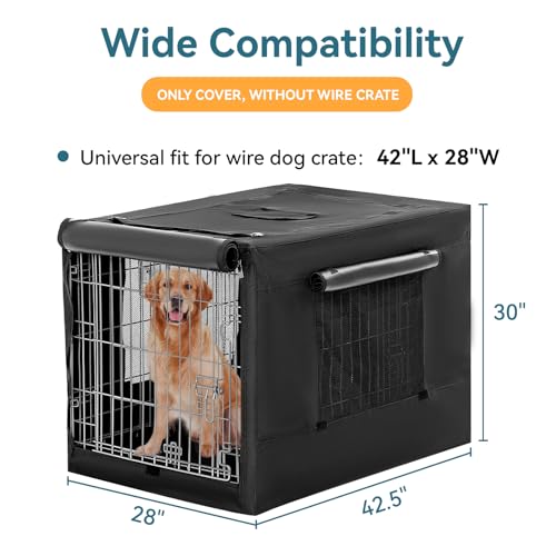 PETSFIT Dog Crate Cover,42 Inch Cover for Wire Dog Kennel, Single Door, Mesh Window, Flap On the Top and Back is Detachable，Black - size: 42.5"L x 28.0"W x 30.0"H