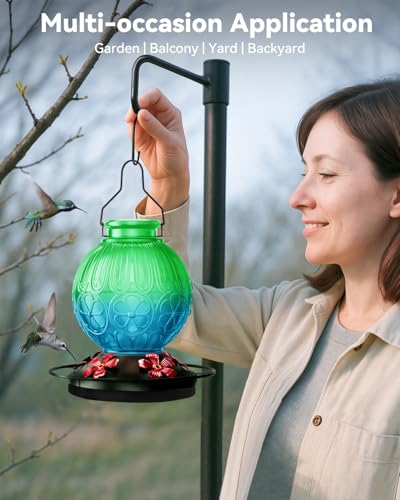 26Oz Hummingbird Feeder for Outdoors, Vintage Glass Bird Feeder with Perch, Durable & Easy to Clean, Hanging Nectar Feeder for Garden, Yard, Deck – Gifts for Women Mom (Green) - color: Green