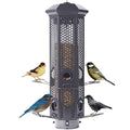 Squirrel Proof Bird Feeders with Removable Base, Metal Wild Bird Feeder for Outdoors Hanging, 6 Weight-Activated Ports Perches, 3LB Seed Capacity(Gray) - color: Gray