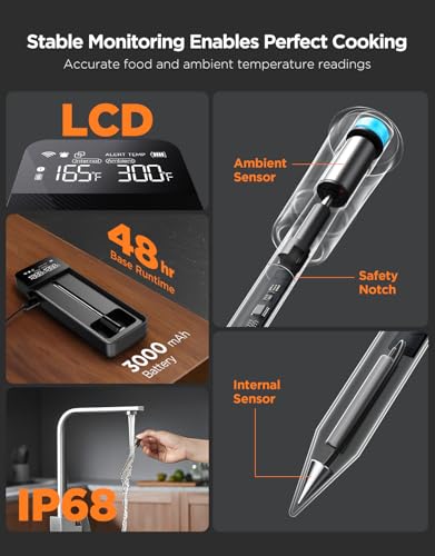GoveeLife Smart Bluetooth Wireless Meat Thermometer Digital with App Alerts | WiFi Unlimited Range, IP68 Waterproof, Charge Magnetic Base, Timer Mode, Kitchen Thermometer Suitable for BBQ, Grill, Smoker - style: 1 Probe