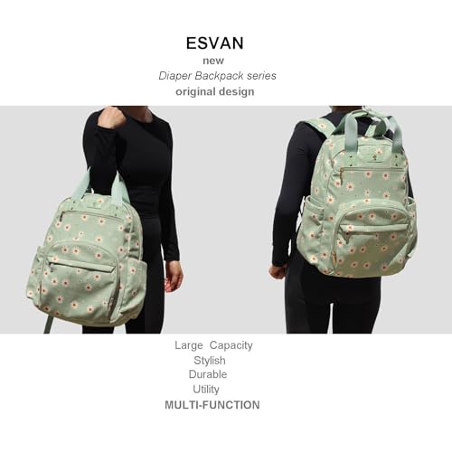 Diaper Bag Backpack Corduroy Multifunction Baby Fashion Travel Pack office Laptop Bag - color: Matcha Daisy