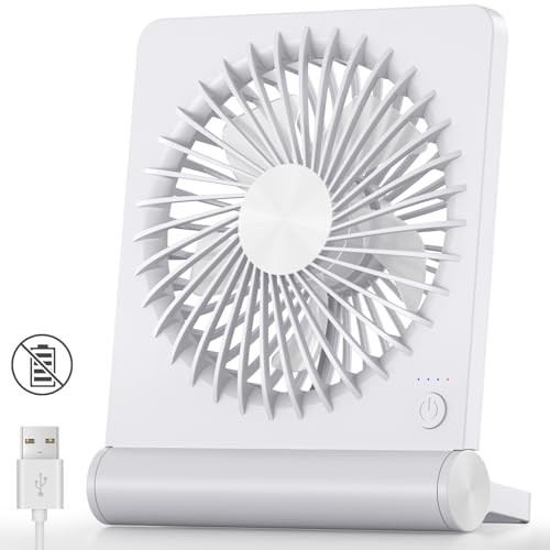 Koonie USB Desk Fan, Strong Wind Ultra Quiet Small Mini Fan | 220° Tilt Folding & 3 Speeds Adjustable, USB-C Powered Personal Fan for Home Office Desktop, White, NO BATTERY - color: White, size: 5.7 inch