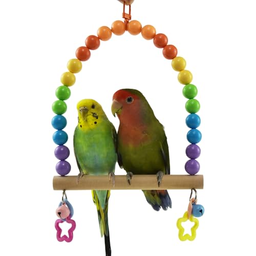 Bird Cage Swings Perch Cockatiels Parrot Hanging Chewing Beads Bell Toys | Parakeets Birdcage Wood Stands, Rainbow Color Acrylic Bead, Climbing Training Set for Lovebirds Conures Budgies - color: Rainbow