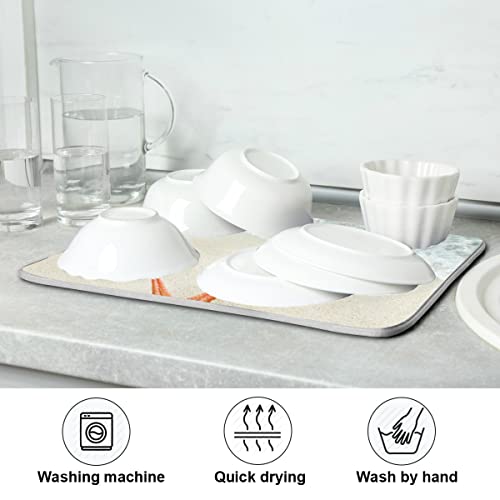 Sweetshow Summer Beach Dish Drying Mat 16 x 18 Inch Sea Wave Shells Starfish Drying Mat with High Absorbent Reversible Microfiber Kitchen Mat Dish Rack Pad Dish Drainer Mat Kitchen Counter Coffee Bar - color: beach, size: 16" x 18"