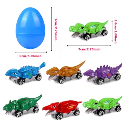 Holydeck 6 Pcs Prefilled Easter Eggs with Metal Dinosaur Car Toys Vehicles Set for Kids Girls Boys Easter Basket Stuffers Party Favors Easter Egg Fillers Hunt